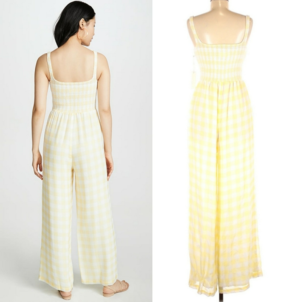 Anthropologie Capulet Wren Smocked Jumpsuit Yellow Gingham Sz L NWT - Picture 10 of 14